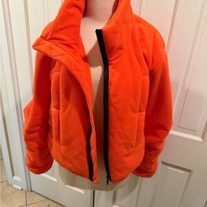 FP Movement by Free People Renegade Fleece Puffer Jacket Neon Orange Large